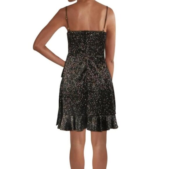 NWT AQUA Metallic Black Velvet Wrap Ruffle Party Dress Small - Picture 5 of 7